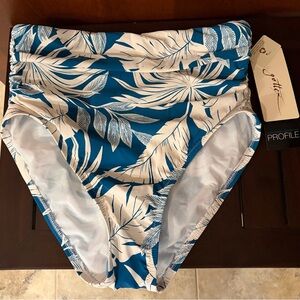 New Profile by Gottex Blue & White Tropical High Waist Swim Bottoms Size 8